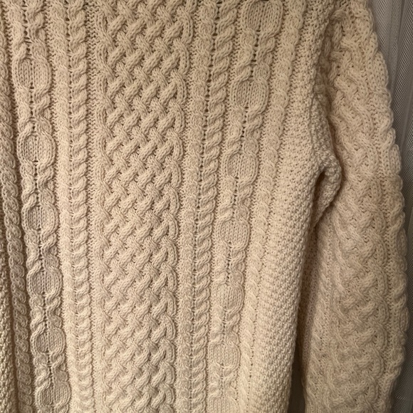 Iris Crafts 100 Merino Wool V-Neck  BeigeSweater Button Cable Knit w/Pockets S J - Picture 7 of 11